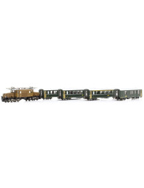 10-1987D KATO LOCOMOTORA CROCODILE GE 6/6 + SET 4 COCHES RhB 2