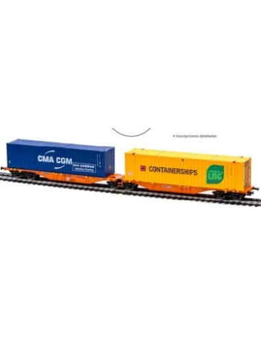 58960 MEHANO VAGÓN SGGMRSS WASCOSA + CONTENEDOR CMA + CONTENEDOR CONTAINERSHIPS