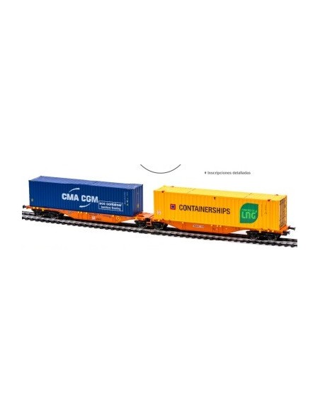 58960 MEHANO VAGÓN SGGMRSS WASCOSA + CONTENEDOR CMA + CONTENEDOR CONTAINERSHIPS